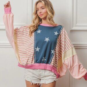 B6 - BiBi Stars and Stripes Round Neck Long Sleeve Top
